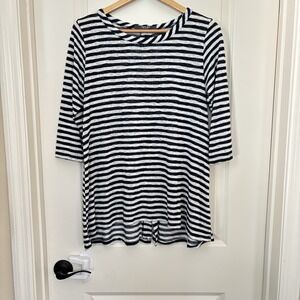 Coin 1804 Los Angeles Womens Faux Button Back Tunic Rayon 1X Black/White Stripe